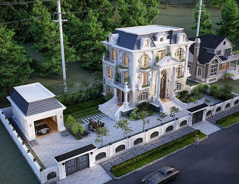 không gian sân vườn biệt thự kiểu Pháp