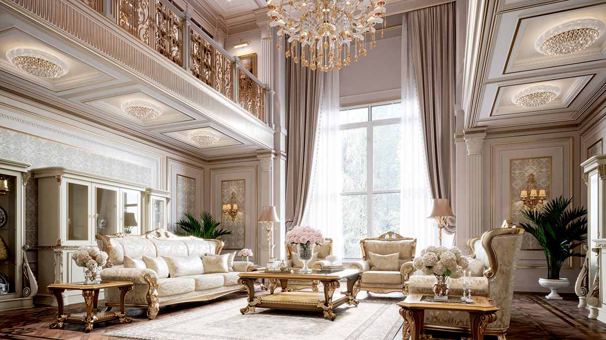 phòng khách biệt thự kiểu Pháp